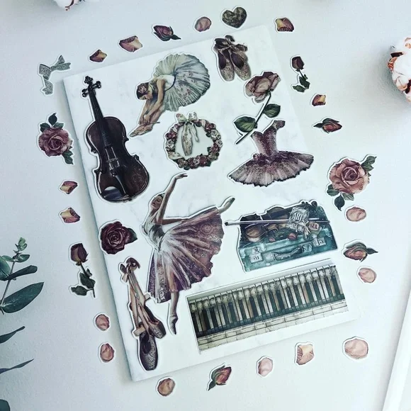 Elegant Ballet Dancer, Recital Outfits, Violin, Piano & Flowers, 34 Stickers - Picture 7 of 15
